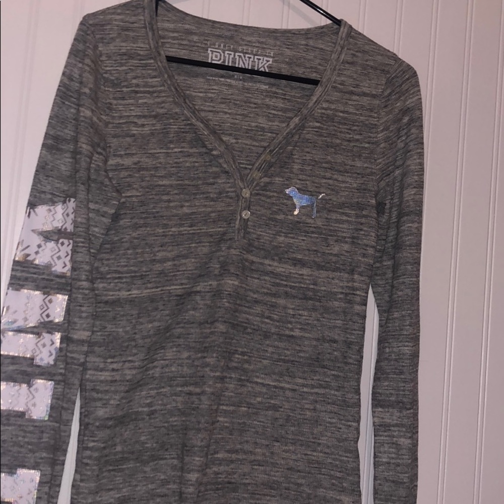 matching gray PINK long sleeve pajama top